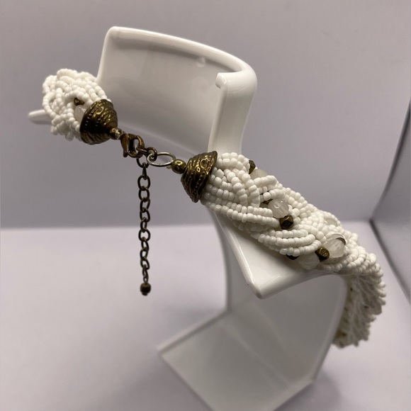 3 for $30 Vintage 90s Braided White Seed Bead Choker Necklace Multi Strand - Picture 3 of 10